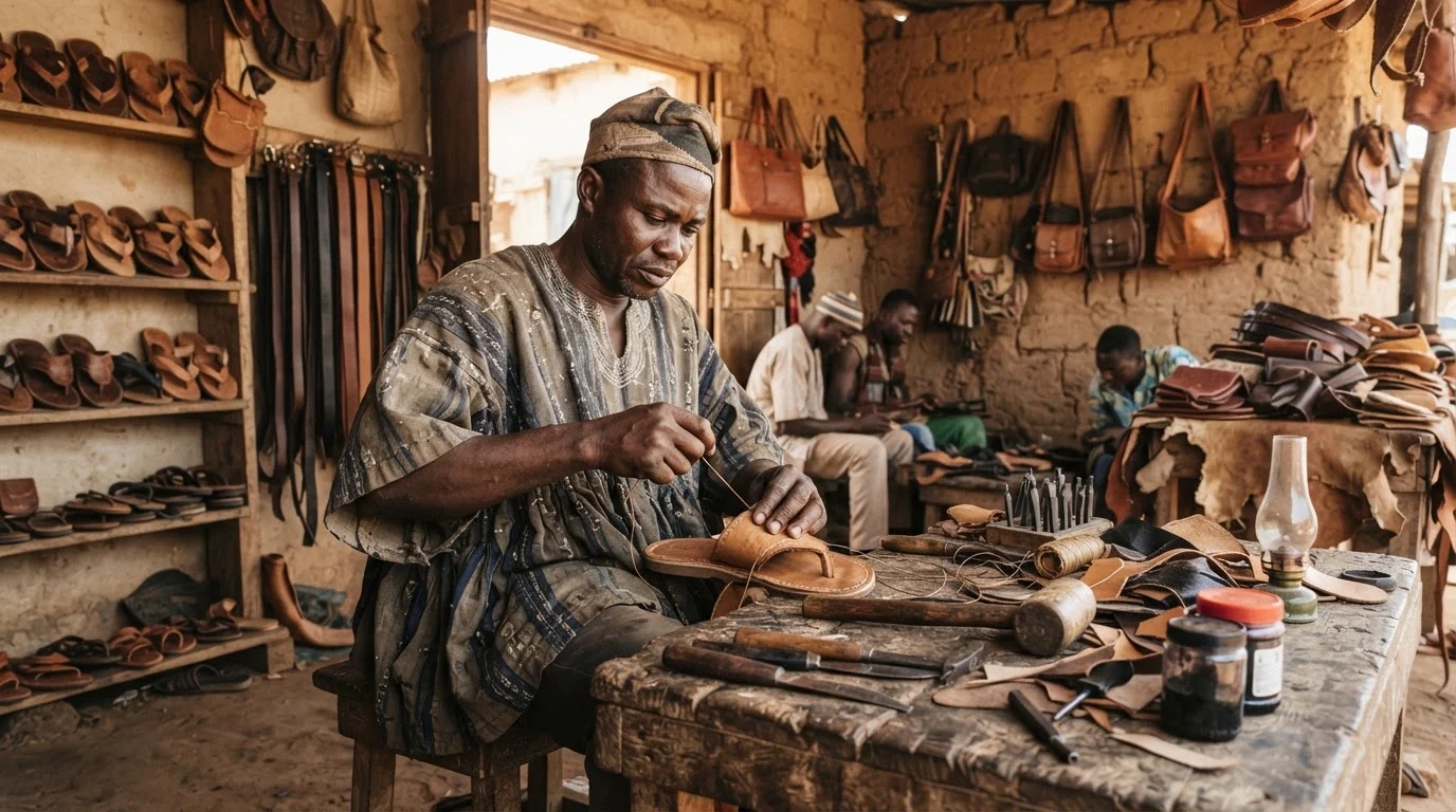 Artisanal Ghanaian leatherwork at Bolgatanga, the small skilled end of a value chain that could be far larger