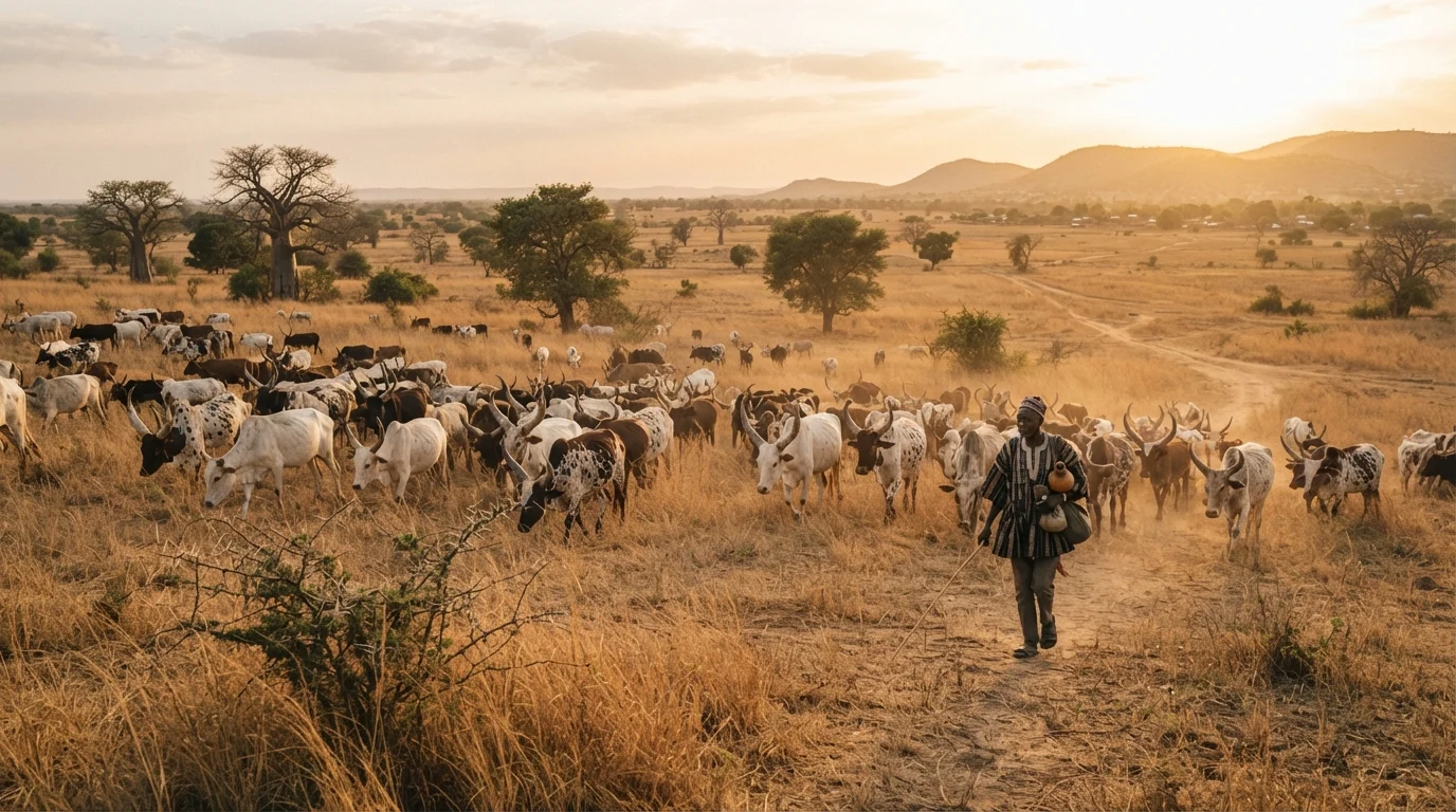 A Sanga herd grazing the northern savannah, where about four head in five are kept