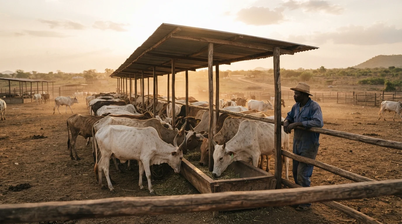 A finishing yard where lean northern animals are penned and fed for market