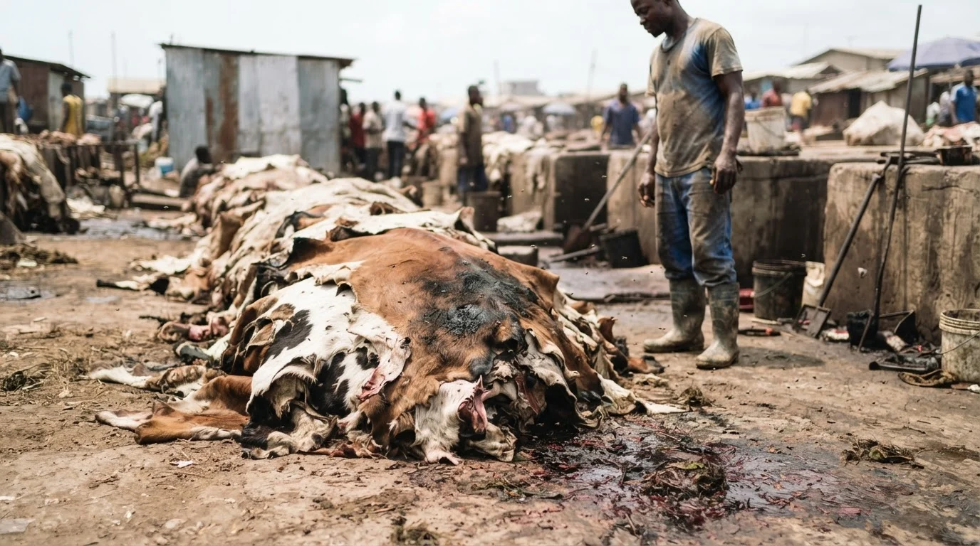 A cow hide destined to be singed and eaten as wele rather than tanned, the leather value Ghana throws away
