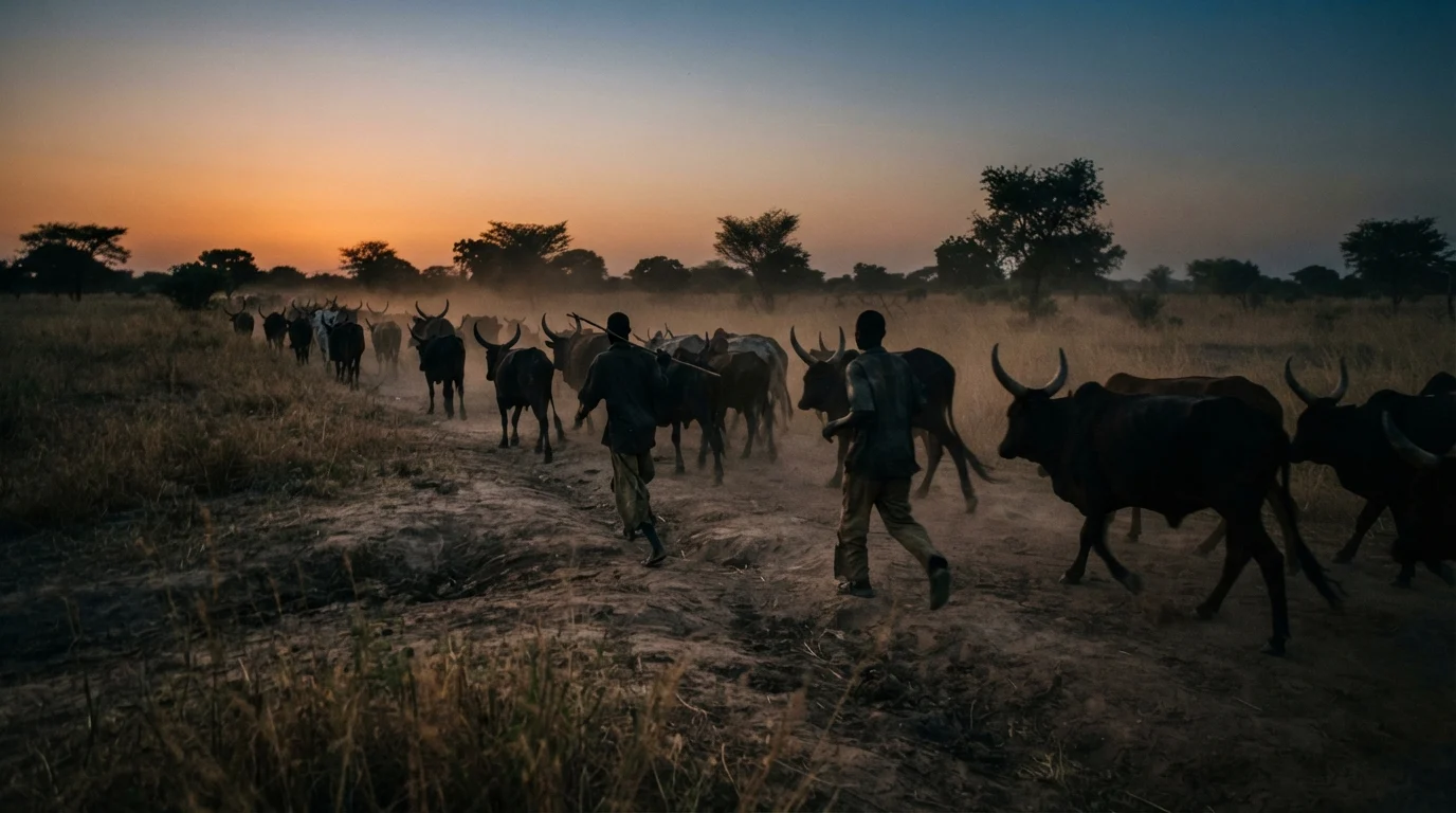 Unpapered cattle moving through an opaque, cash-based Ghanaian market where rustled Sahel stock is laundered into the licit trade