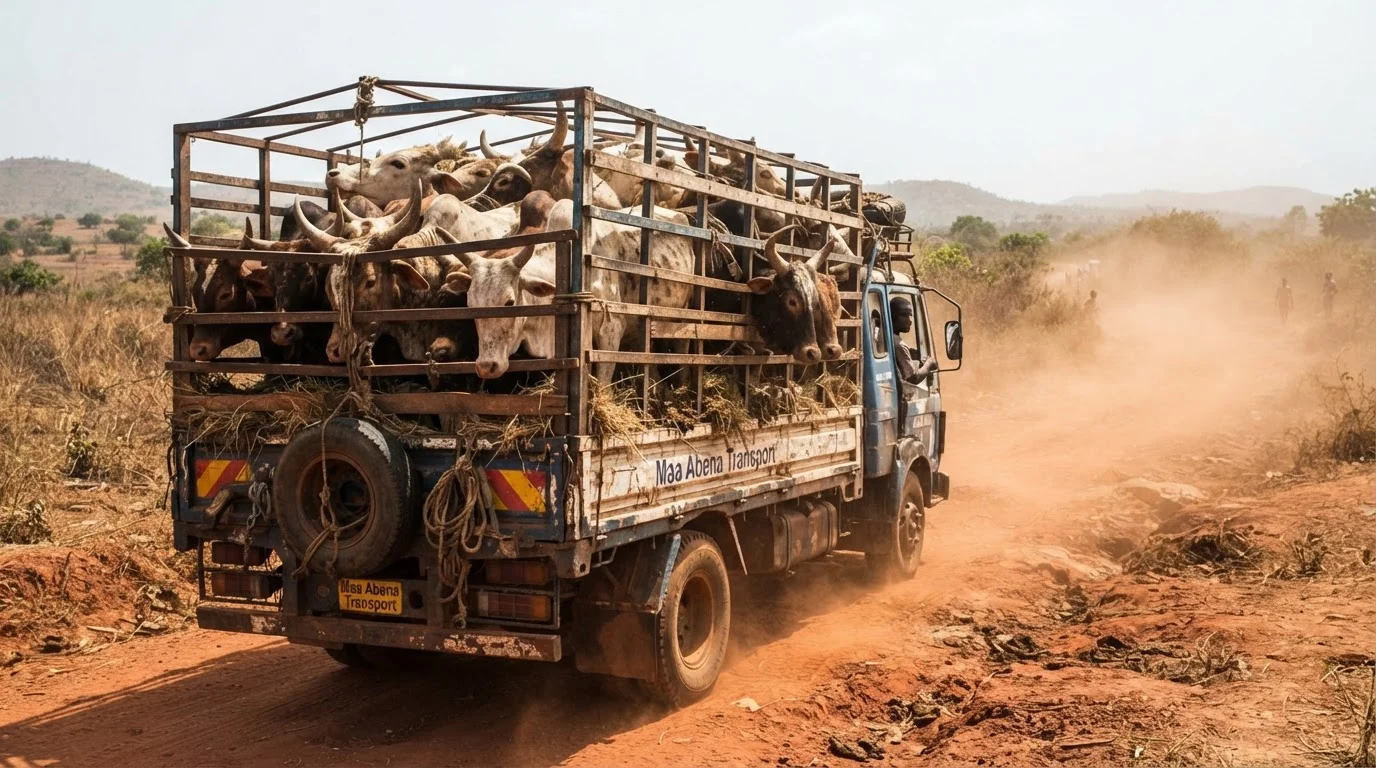 Cattle crowded into an unfit truck for the long southbound haul, where roughly one animal in seven dies on the way