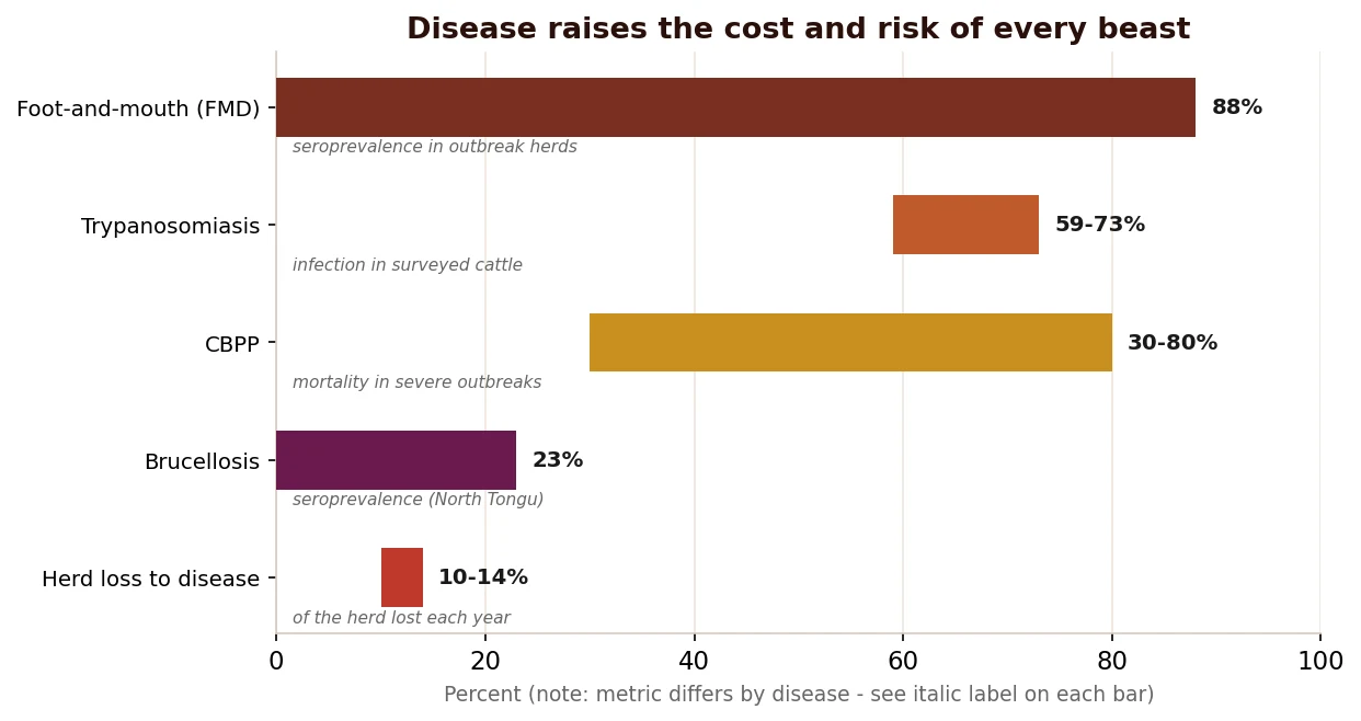 The disease tax: roughly one animal in ten lost each year, most of it to preventable disease