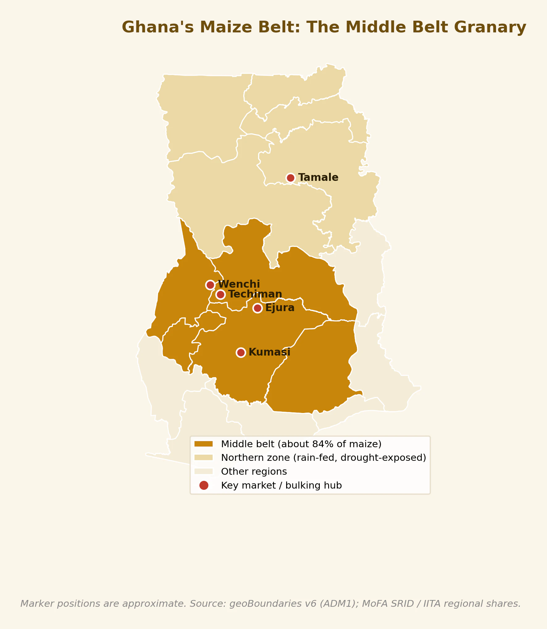 Ghana's maize belt and its main market hubs