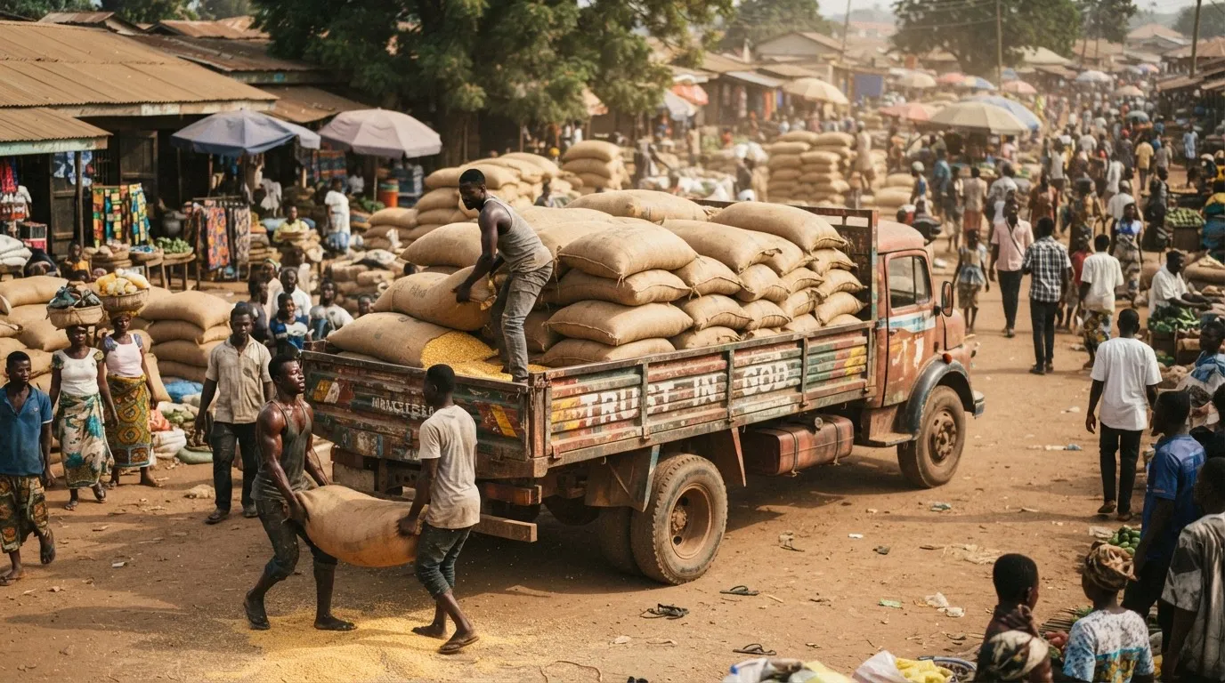 Yellow feed maize being loaded for a poultry feed mill