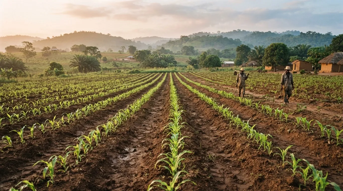 A well-spaced maize field at knee height in the middle belt