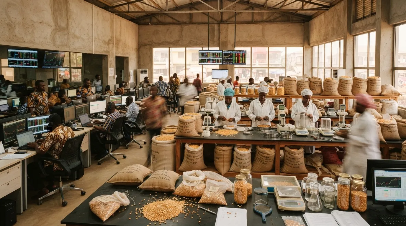 Grain trading floor of the Ghana Commodity Exchange
