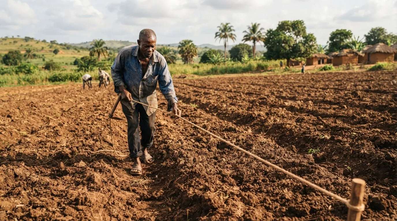 A tractor ploughing a maize field to a clean seedbed before the rains settle
