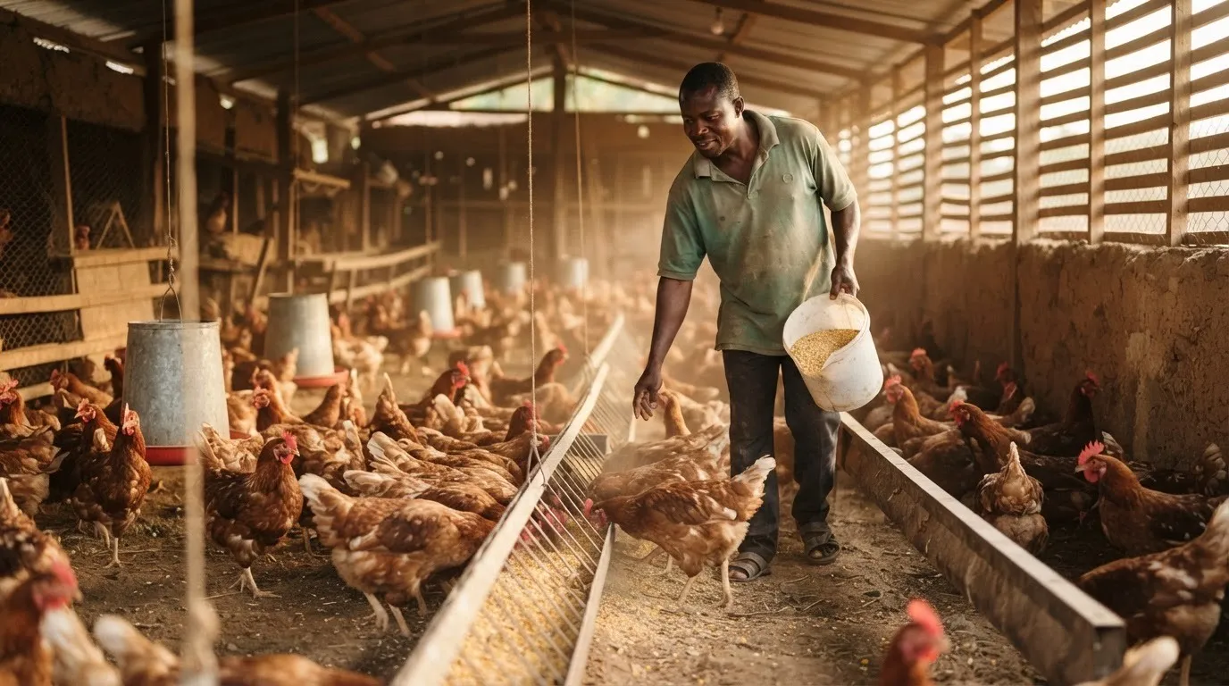A poultry farm in Ghana where maize-based feed is the main input