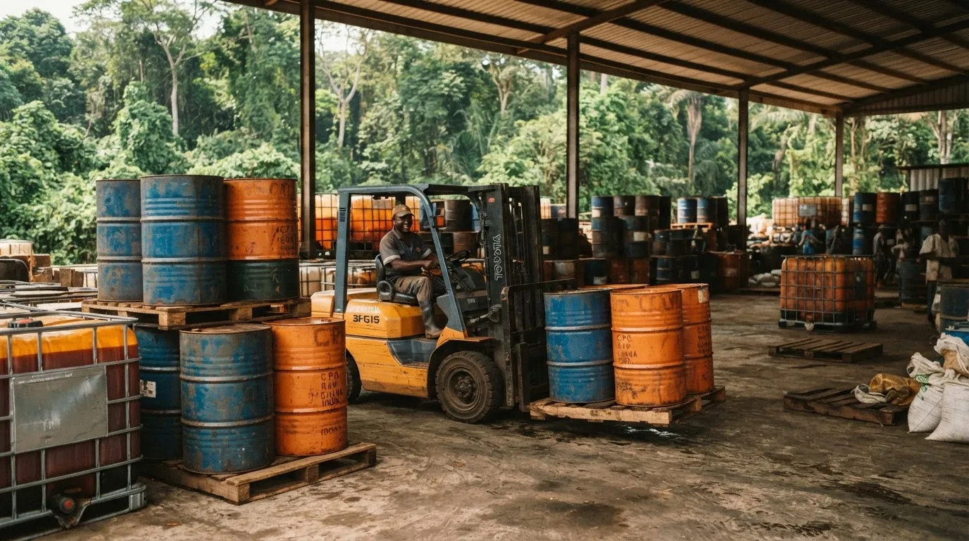 Traders aggregating fresh fruit bunches at a roadside collection point in Ghana, the low-capital entry into the oil palm chain