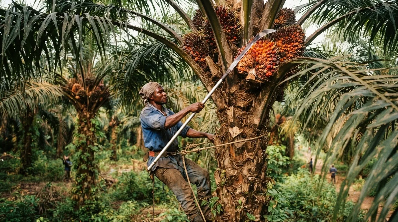 Maize and plantain intercropped between immature oil palms to bring in food and income