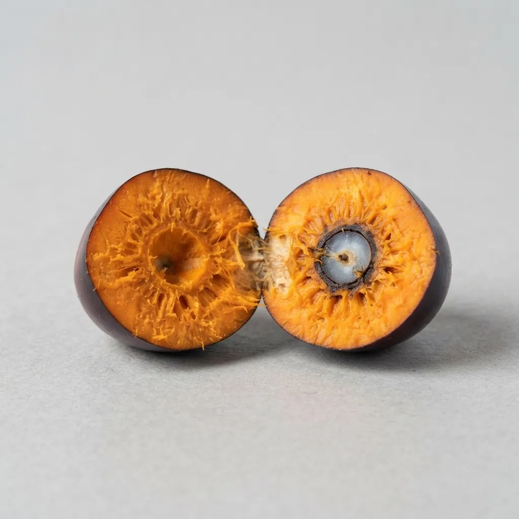 Pisifera oil palm fruit in cross-section