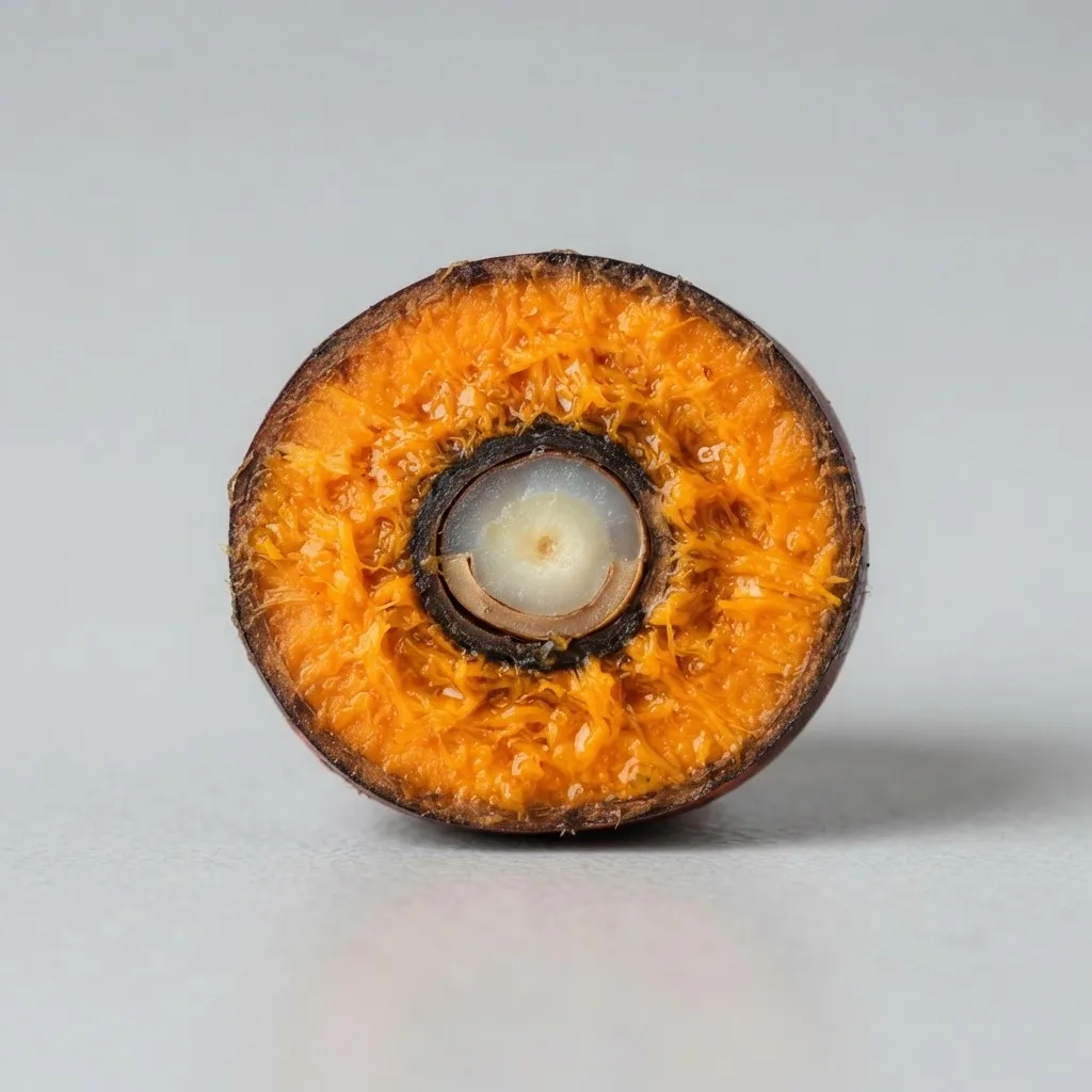 Tenera (D x P) oil palm fruit in cross-section