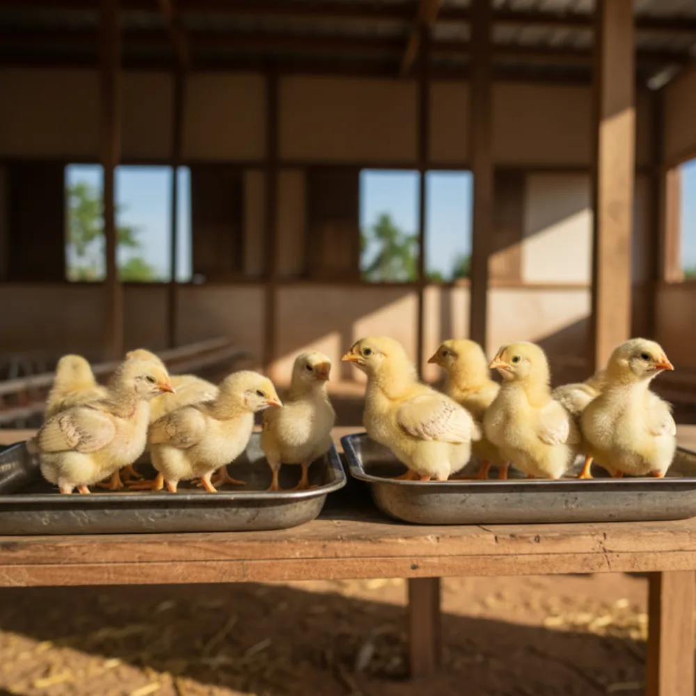Weak, uneven day-old chicks that will lose the cycle before it starts