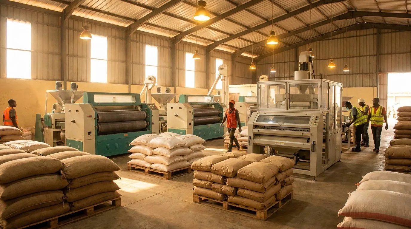 Rubber-roller mill with destoning and grading, and branded rice packs