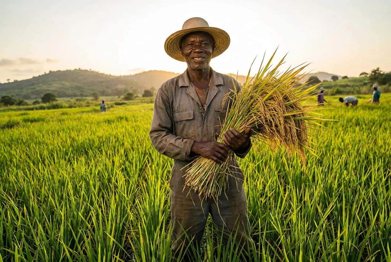 Ghanaian rice farmer in a paddy field