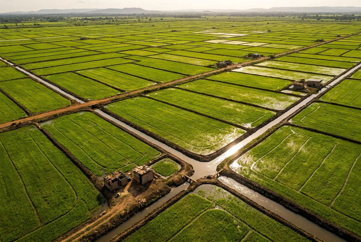 Irrigated rice scheme, geometric flooded paddy plots