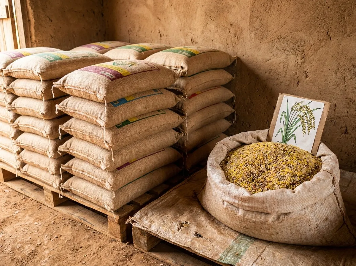 Certified labelled seed beside a farmer's saved mixed grain